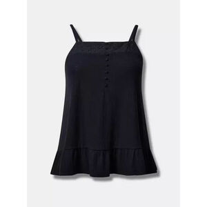 New Torrid M/L (10) Black Texture Knit Woven Eyelet Square Neck Swing Tank